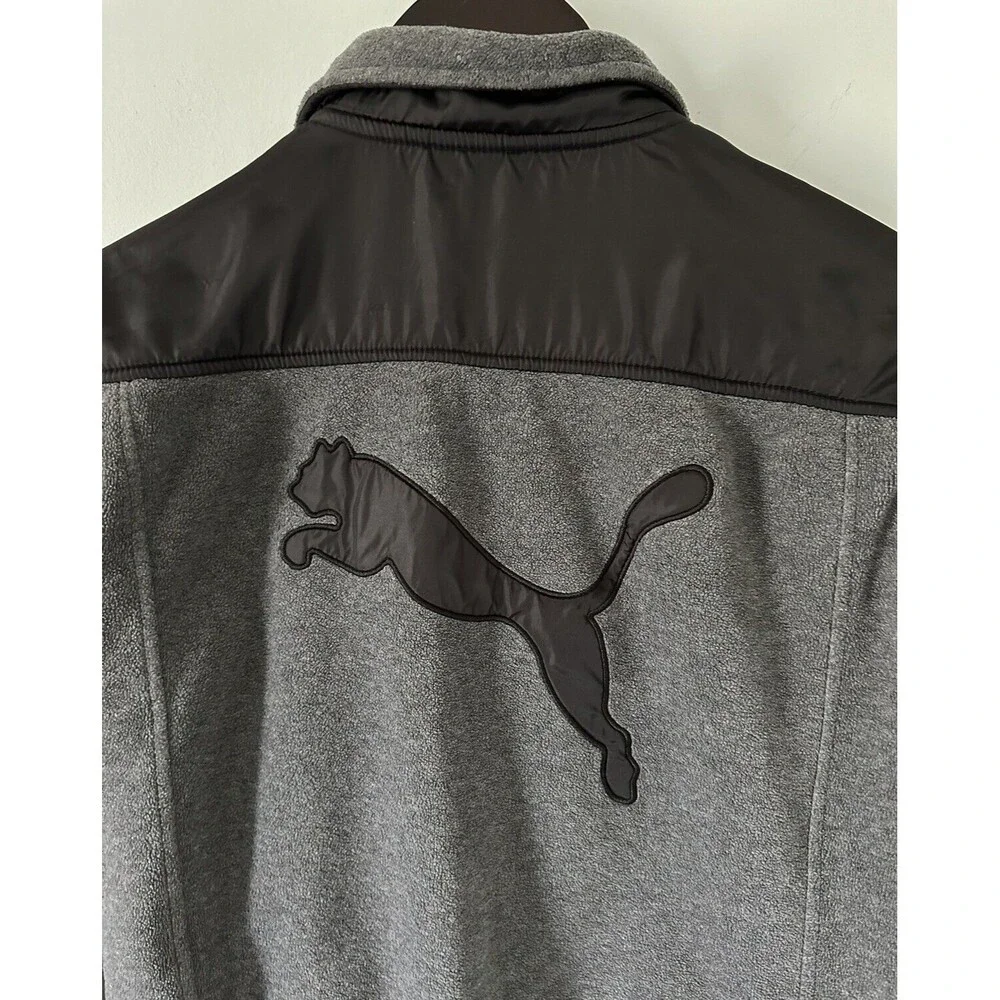 PUMA Boys Fleece And Nylon Full Zip Light Weight Jacket Gray & Black Size Medium